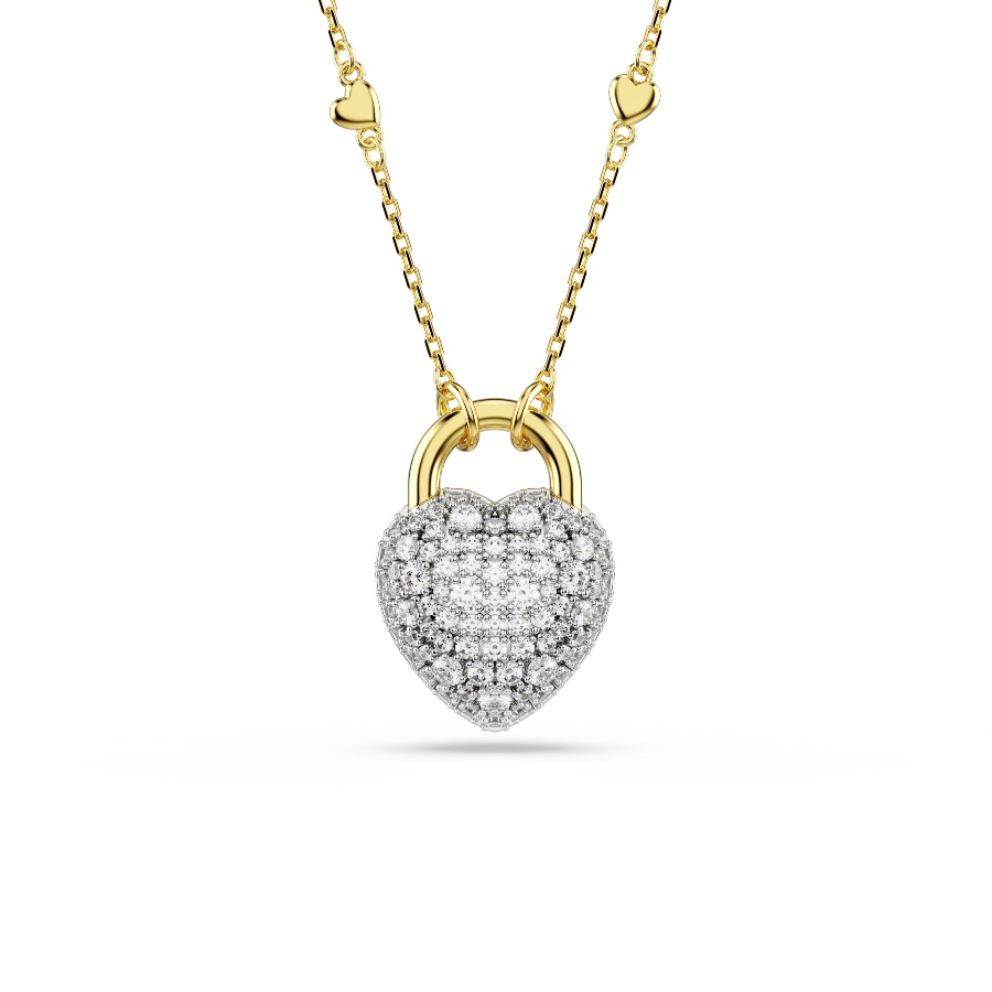 Pendant, Mixed cuts, Heart, White, Gold-tone plated Idyllia Swarovski 5