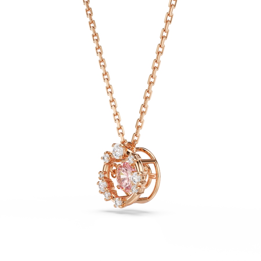 Pendant, Round cut, Dancing stone, Pink, Rose gold-tone plated Constella Swarovski 3