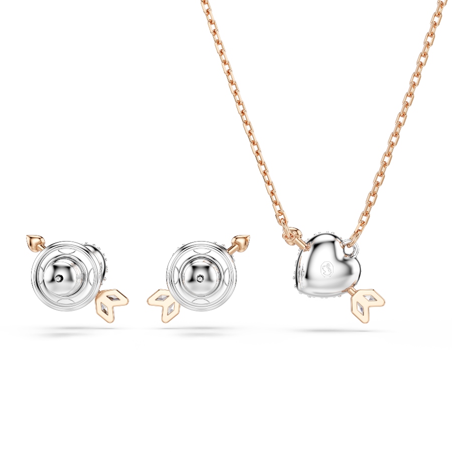 Set, Mixed cuts, Heart with arrow, White, Rose gold-tone plated Idyllia Swarovski 4