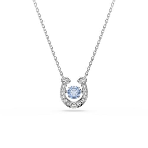 Pendant, Round cut, Pavé, Horse shoe, Blue, Rhodium plated