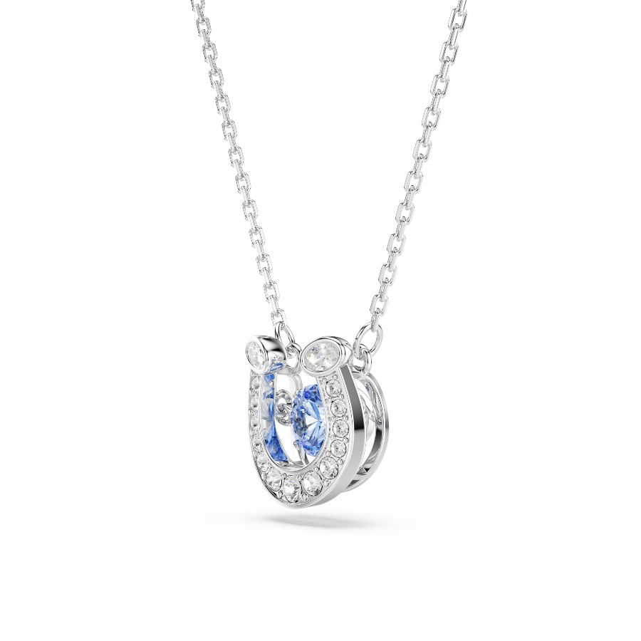 Pendant, Round cut, Pavé, Horse shoe, Blue, Rhodium plated Symbolic Swarovski 3