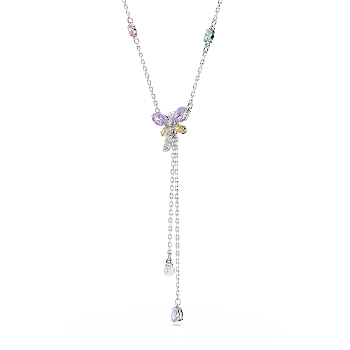 Y necklace, Mixed cuts, Dragonfly, Multicolored, Rhodium plated Ariana Grande x Swarovski Swarovski 3