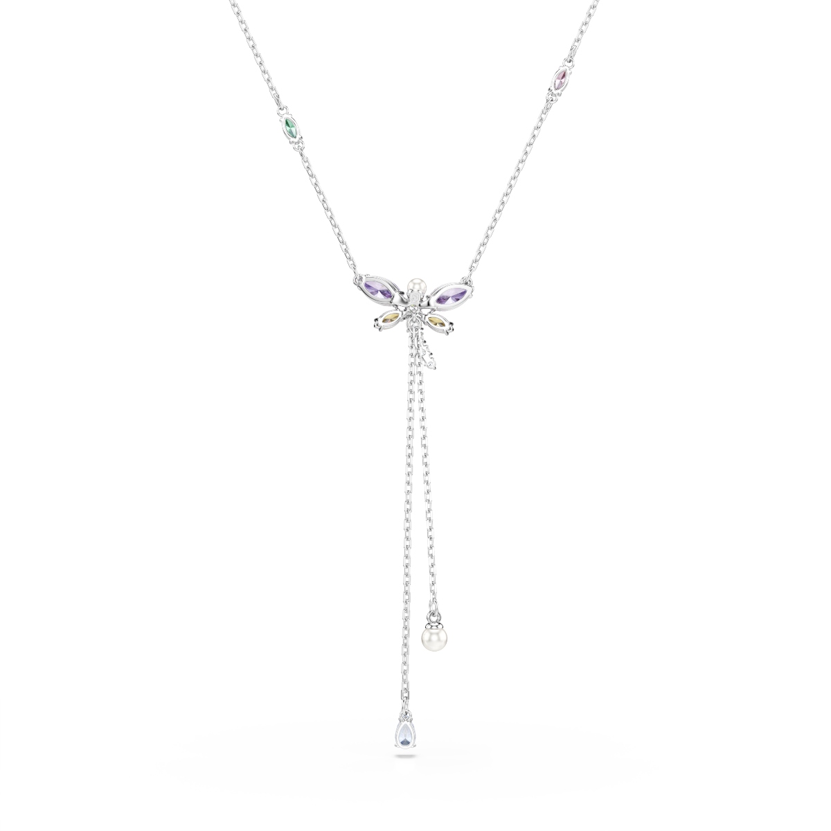 Y necklace, Mixed cuts, Dragonfly, Multicolored, Rhodium plated Ariana Grande x Swarovski Swarovski 5
