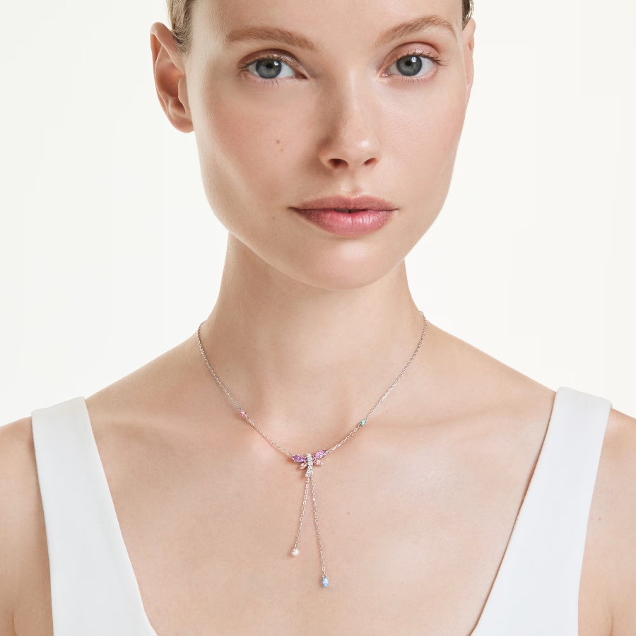 Y necklace, Mixed cuts, Dragonfly, Multicolored, Rhodium plated Ariana Grande x Swarovski Swarovski 6