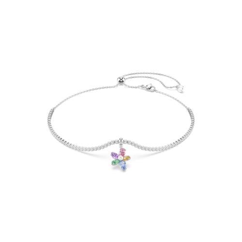 Choker, Mixed cuts, Flower, Multicolored, Rhodium plated