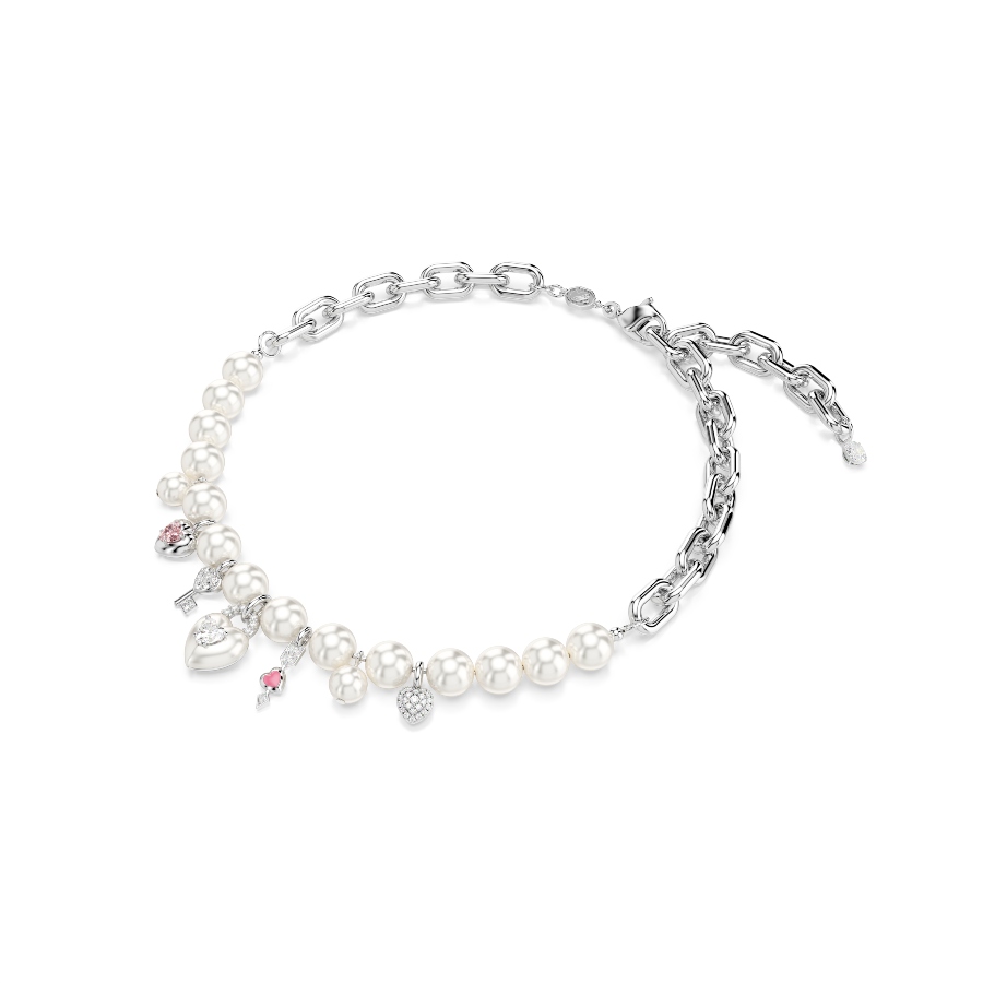 Necklace, Crystal pearl, Mixed cuts, White, Rhodium plated Idyllia Swarovski 2