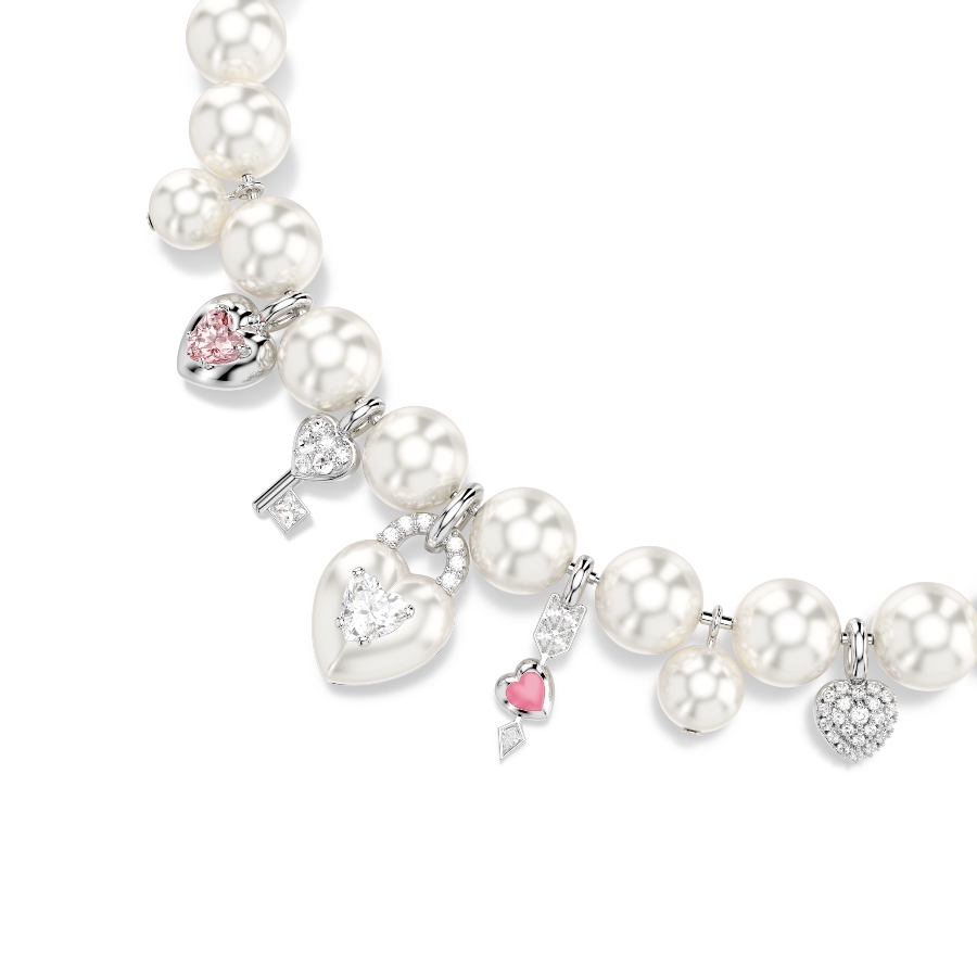 Necklace, Crystal pearl, Mixed cuts, White, Rhodium plated Idyllia Swarovski 4