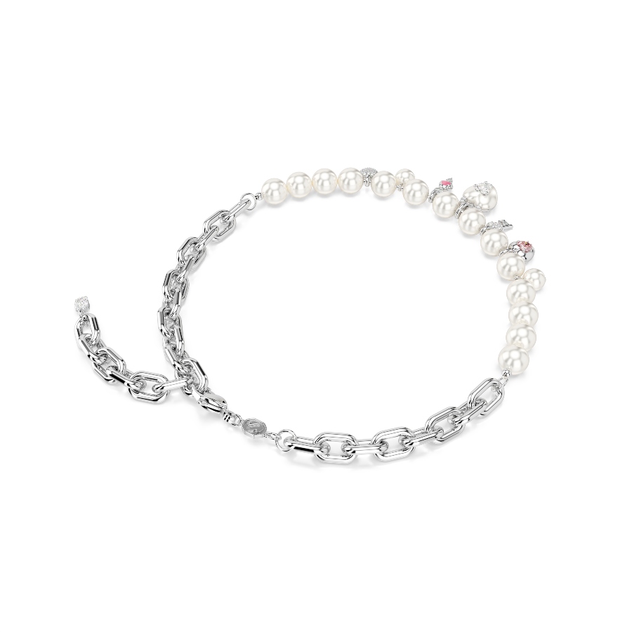 Necklace, Crystal pearl, Mixed cuts, White, Rhodium plated Idyllia Swarovski 5
