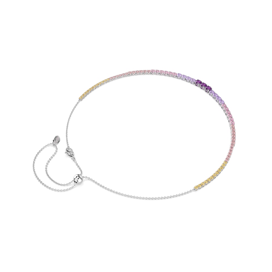 Necklace, Gradient of round cuts, Multicolored, Rhodium plated Matrix Swarovski 5