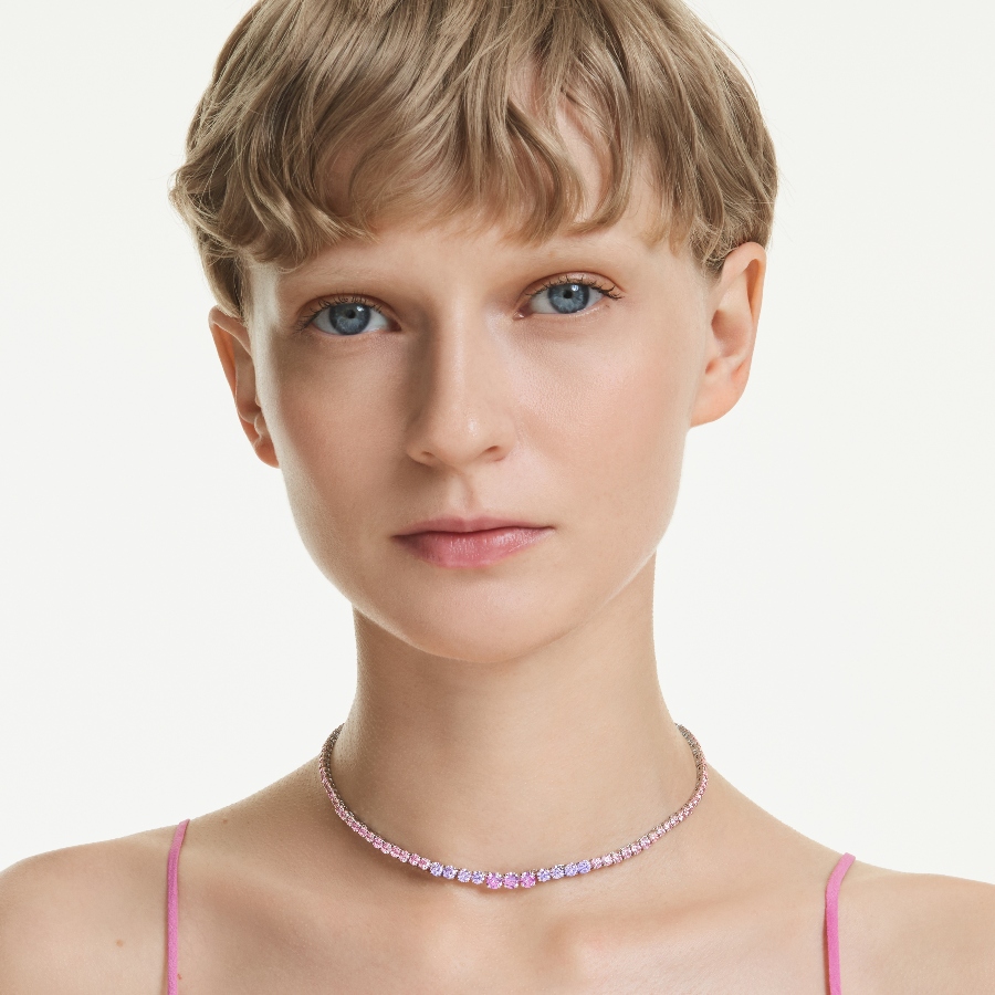 Necklace, Gradient of round cuts, Multicolored, Rhodium plated Matrix Swarovski 6