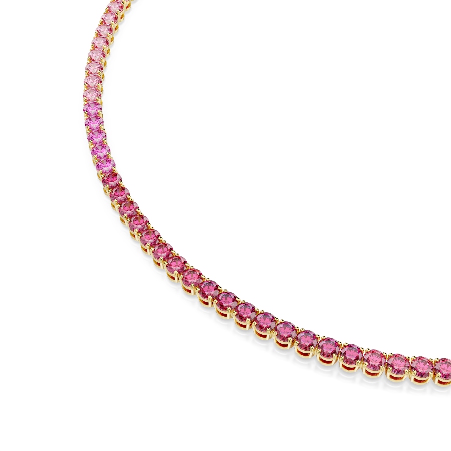 Necklace, Round cut, Pink, Gold-tone plated Matrix Swarovski 4