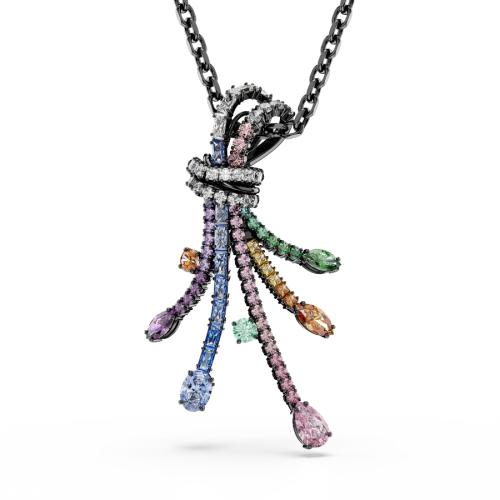 Pendant and brooch, Mixed cuts, Bouquet, Multicolored, Ruthenium plated Matrix Swarovski