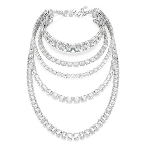 Slāņveida kaklarota, Dažādu griezumu kristāli, Balts, Rodija pārklājums Millenia Swarovski