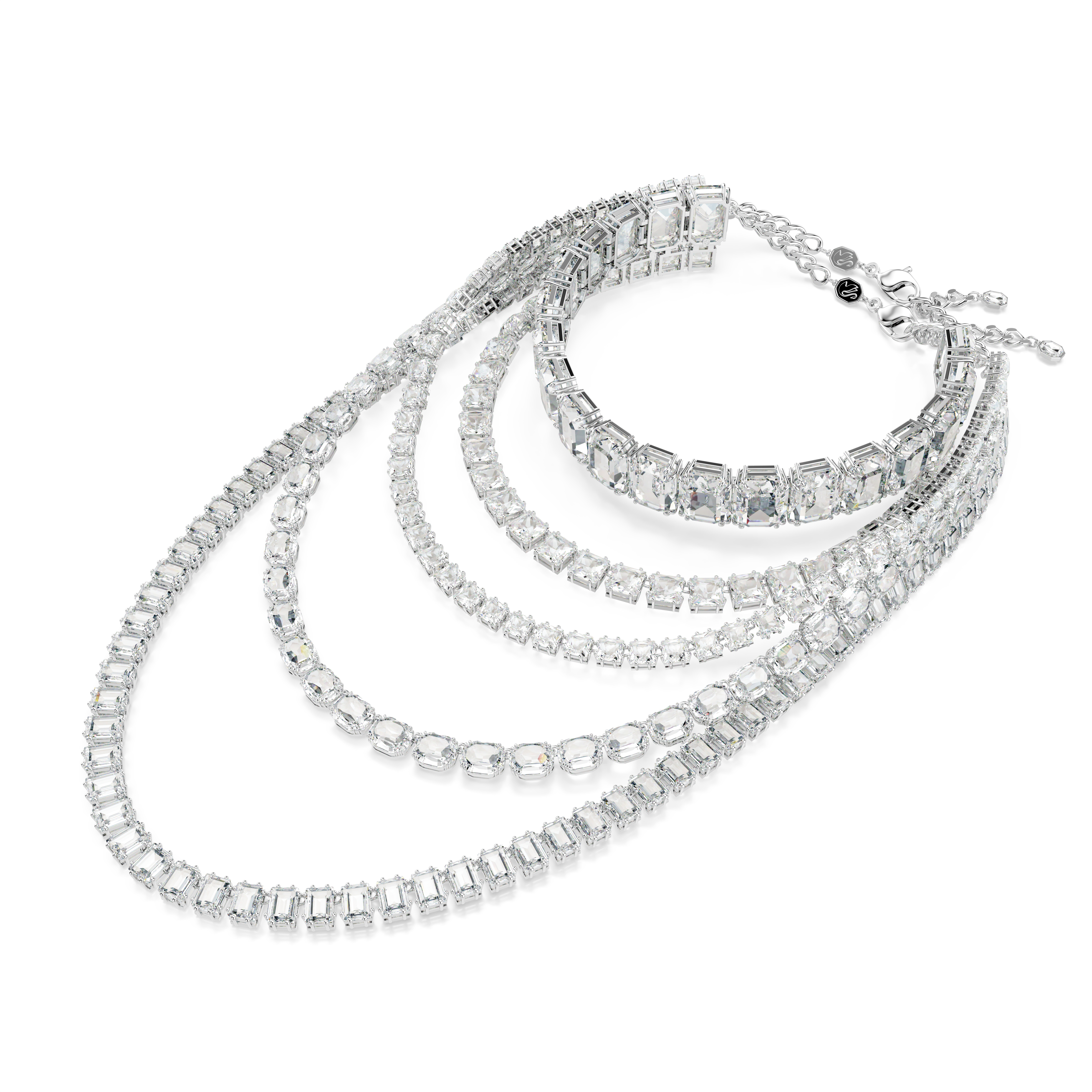 Layered necklace, Mixed cuts, White, Rhodium plated Millenia Swarovski 2