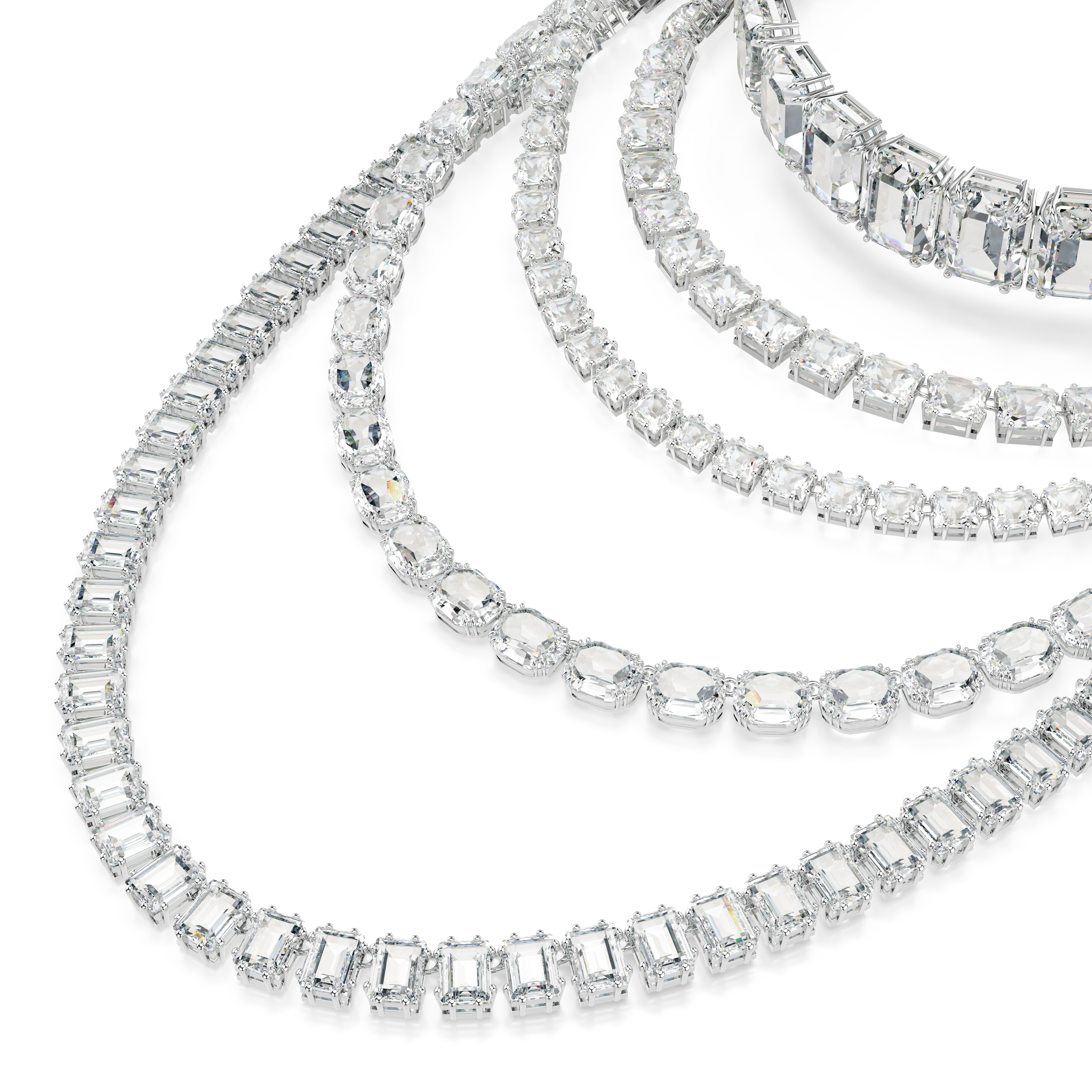 Layered necklace, Mixed cuts, White, Rhodium plated Millenia Swarovski 4