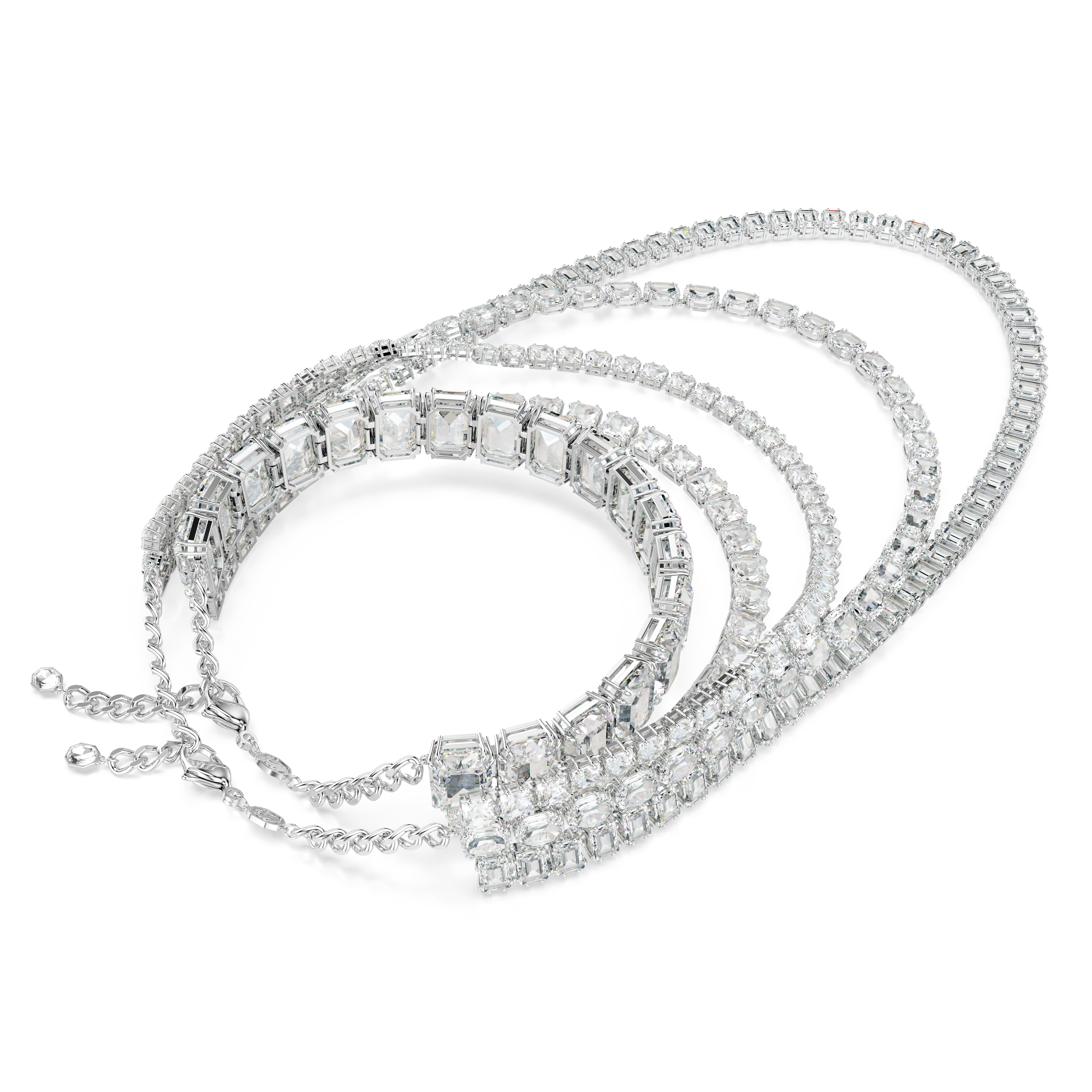 Layered necklace, Mixed cuts, White, Rhodium plated Millenia Swarovski 5