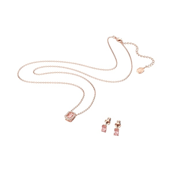 Dc set, Octagon cut Swarovski Zirconia, Pink, Rose-gold plated Swarovski