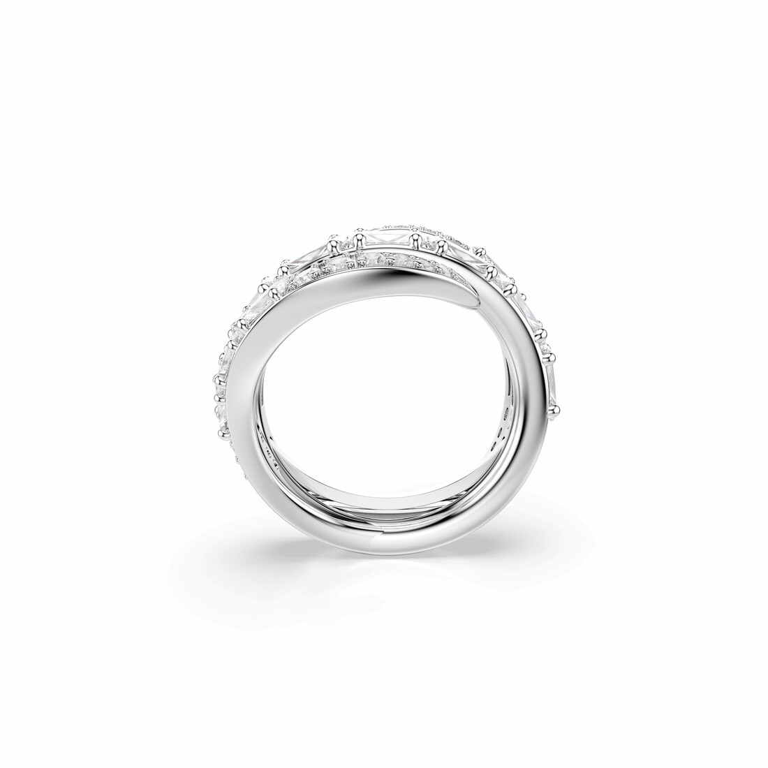 Ring, Mixed cuts, Swan, White, Rhodium plated Vienna Swarovski 3