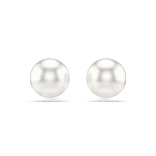 Stud earrings, Crystal pearl, White, Rhodium plated Matrix Swarovski