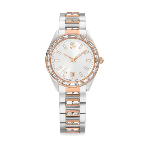 Watch, Swiss Made, Metal bracelet, Rose gold tone, Mixed metal finish Matrix Swarovski