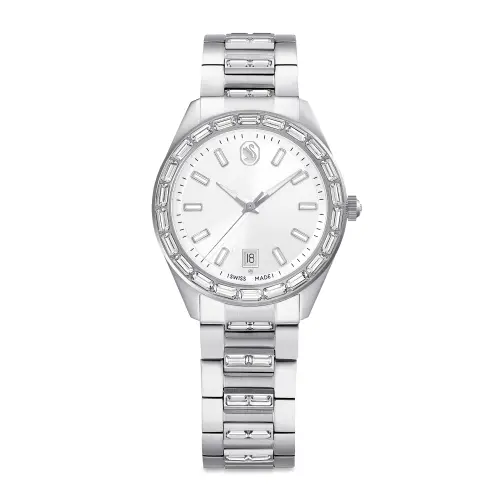 Watch, Swiss Made, Metal bracelet, Silver tone, Stainless steel Matrix Swarovski