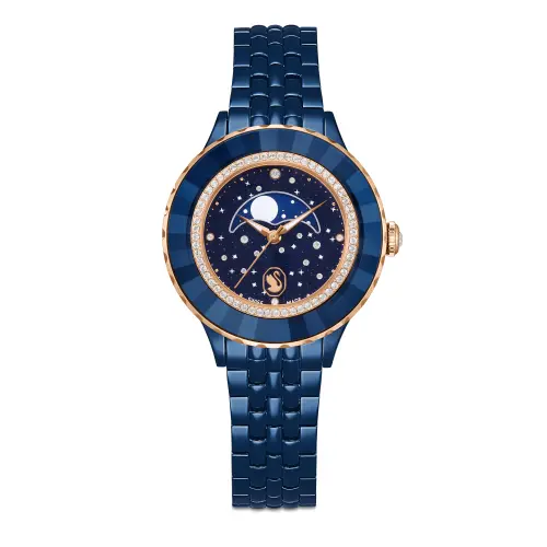 Watch, Swiss Made, Metal bracelet, Blue, Blue finish Octea Swarovski