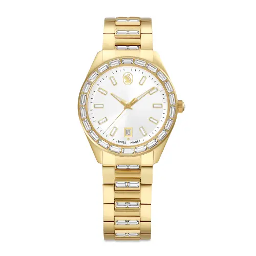 Watch, Swiss Made, Metal bracelet, Gold tone, Gold-tone finish Matrix Swarovski