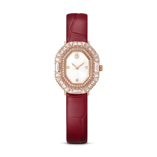 Watch, Leather strap, Rose gold tone, Rose gold-tone finish Matrix Swarovski