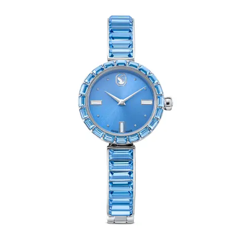 Bangle watch, Swiss Made, Crystal bracelet, Blue, Stainless steel Matrix Swarovski