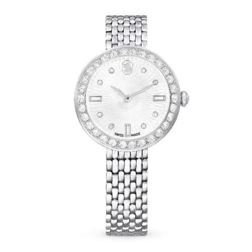 Watch, Swiss Made, Metal bracelet, Silver tone, Stainless steel Matrix Swarovski