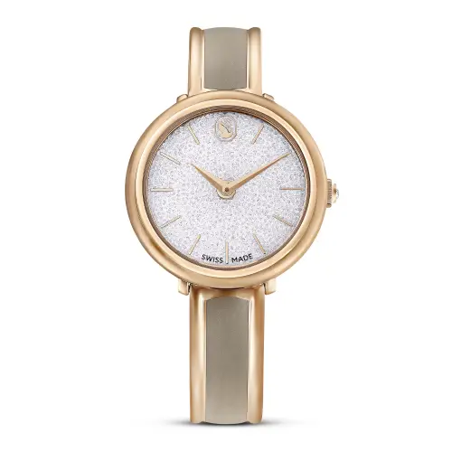 Watch, Swiss Made, Metal bracelet, Beige, Rose gold-tone finish Crystalline Swarovski
