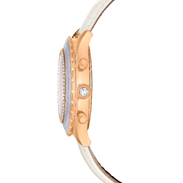 Pulkstenis, Ražots Šveicē, Ādas jostas, Balts, Rozā zelta toņa pārklājums Octea Swarovski 5