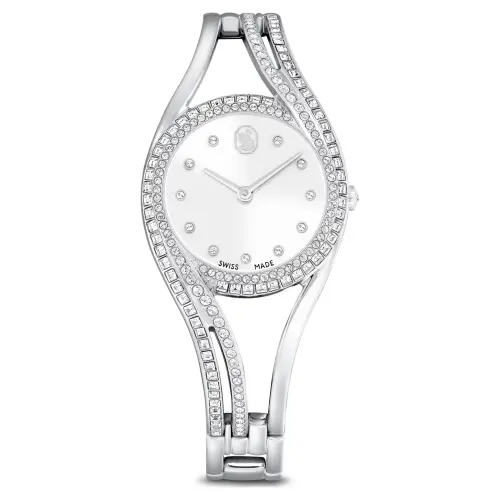 Bangle watch, Swiss Made, Metal bracelet, Silver tone, Stainless steel