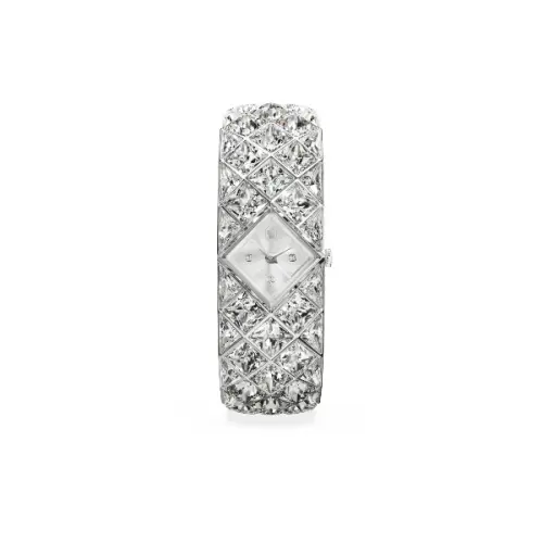 Aproces pulkstenis, Ražots Šveicē, Kristāla aproce, Sudraba toņa, Nerūsējošs tērauds Curiosa Swarovski