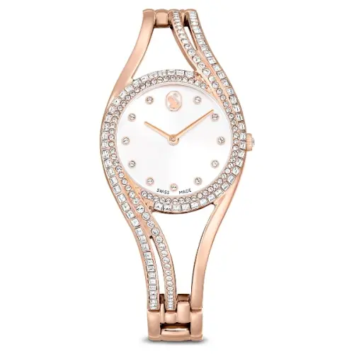 Bangle watch, Swiss Made, Metal bracelet, Rose gold tone, Rose gold-tone finish