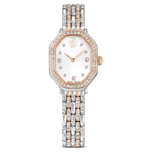 Watch, Swiss Made, Metal bracelet, Silver tone, Rose gold-tone finish Dextera Swarovski