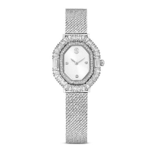 Watch, Metal bracelet, Silver tone, Stainless steel Matrix Swarovski