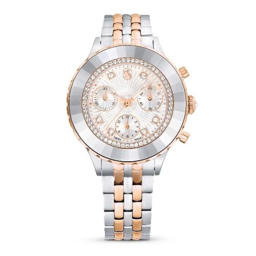 Chrono watch, Swiss Made, Metal bracelet, Rose gold tone, Mixed metal finish
