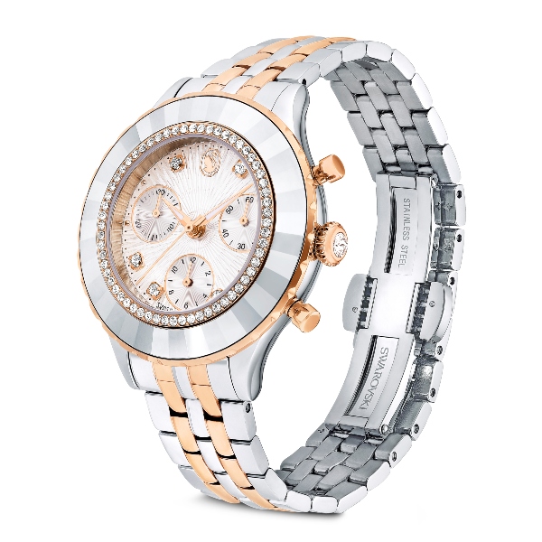 Chrono watch, Swiss Made, Metal bracelet, Rose gold tone, Mixed metal finish Octea Swarovski 2