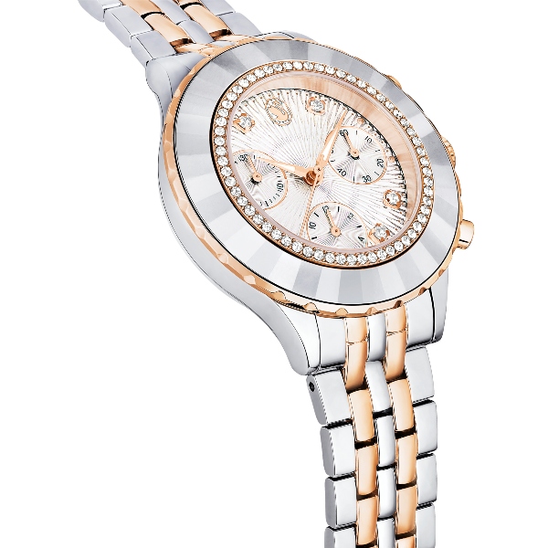 Chrono watch, Swiss Made, Metal bracelet, Rose gold tone, Mixed metal finish Octea Swarovski 6