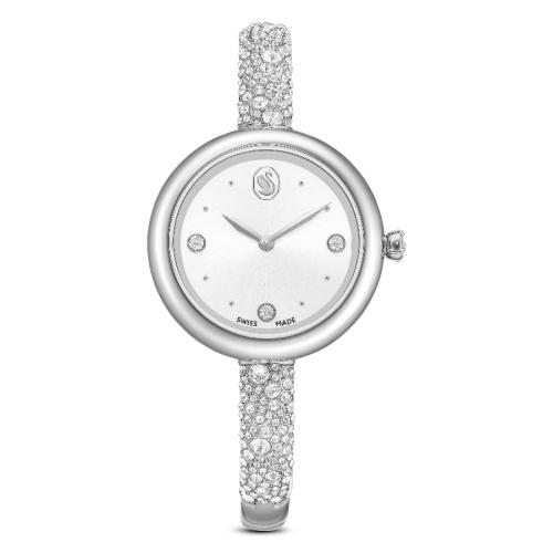 Bangle watch, Swiss Made, Metal bracelet, Silver tone, Stainless steel Sublima Swarovski
