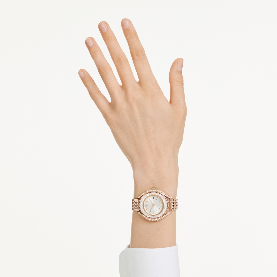 Watch, Swiss Made, Metal bracelet, Rose gold tone, Rose gold-tone finish Crystalline Swarovski 8