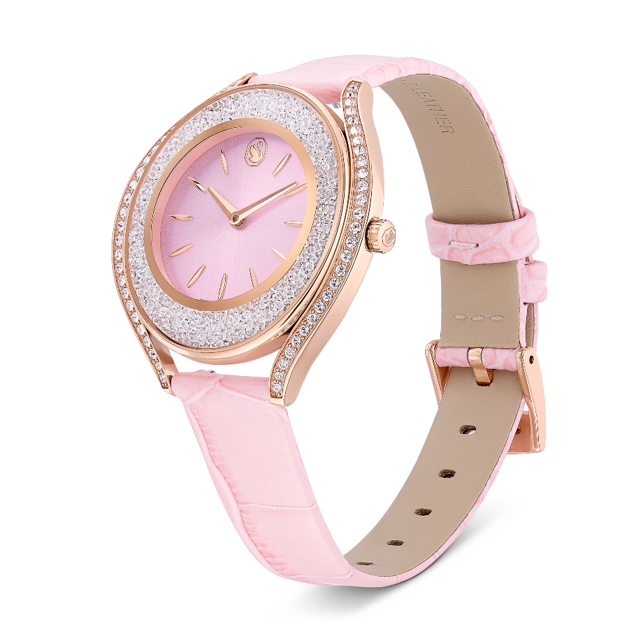 Watch, Swiss Made, Leather strap, Pink, Rose gold-tone finish Crystalline Swarovski 2