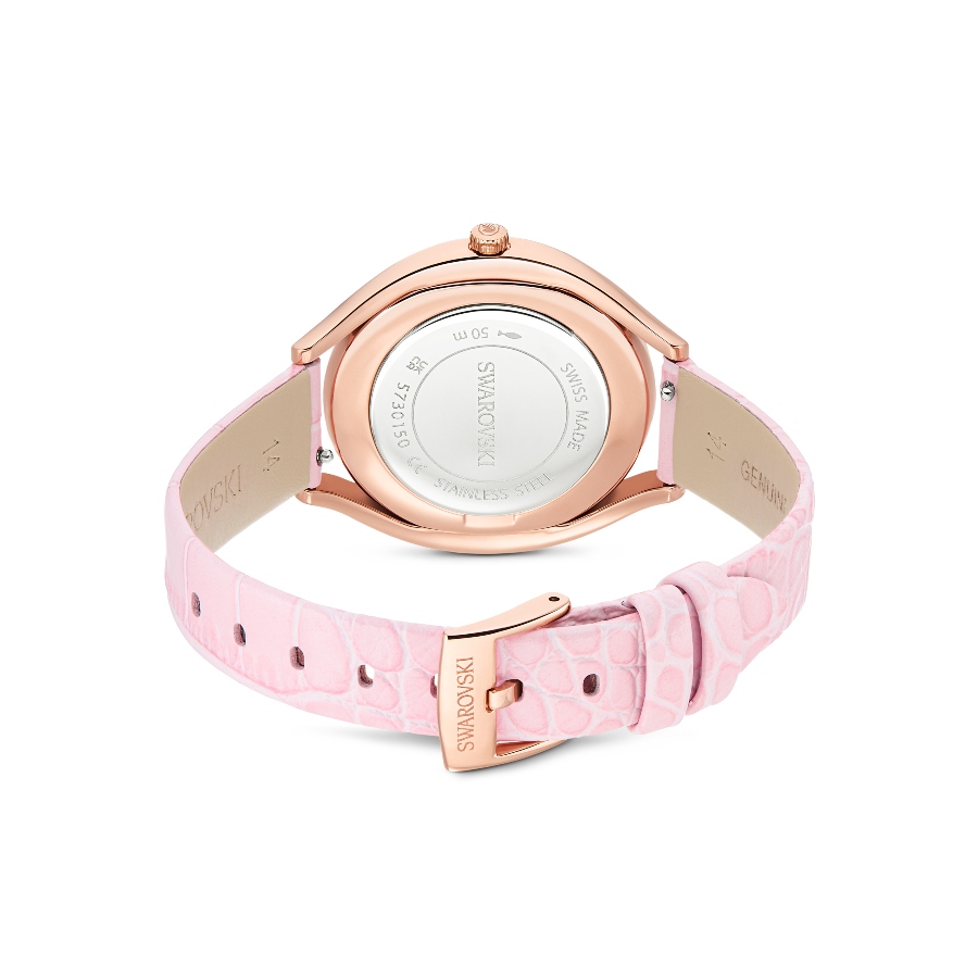 Watch, Swiss Made, Leather strap, Pink, Rose gold-tone finish Crystalline Swarovski 3
