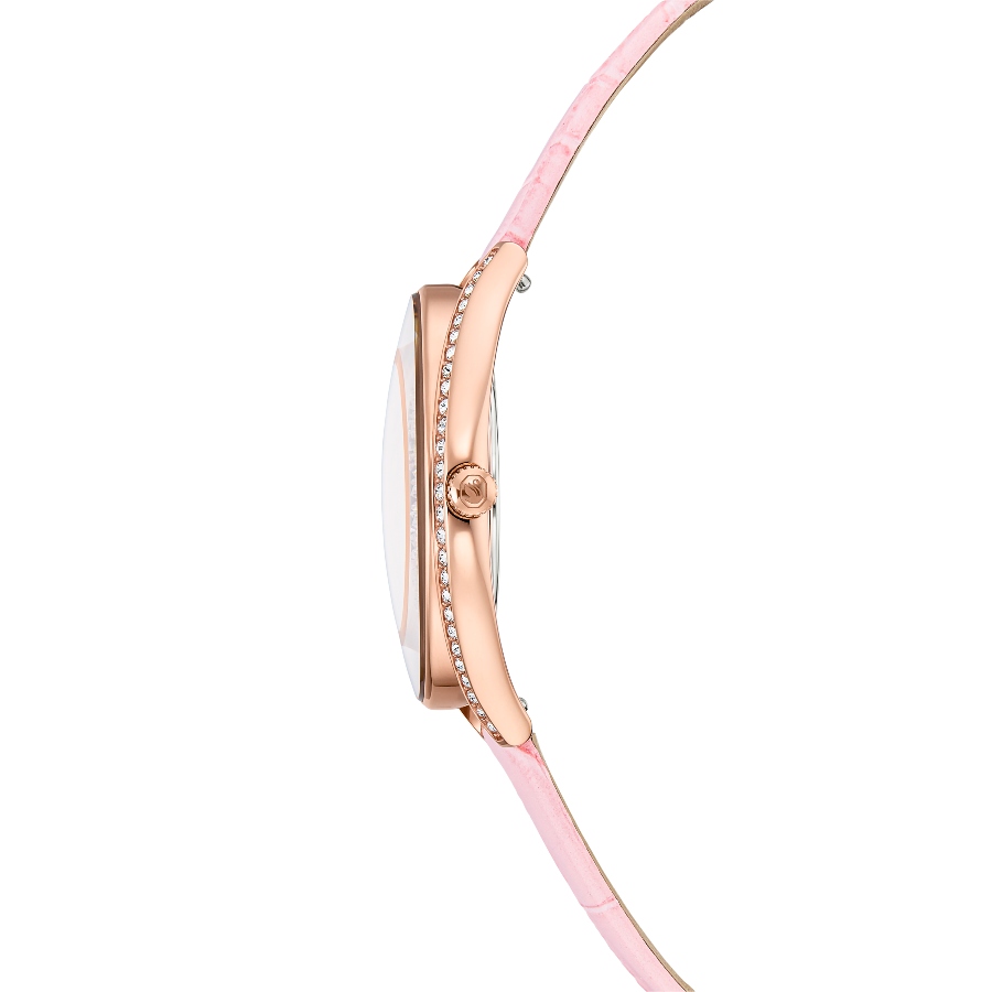 Watch, Swiss Made, Leather strap, Pink, Rose gold-tone finish Crystalline Swarovski 5