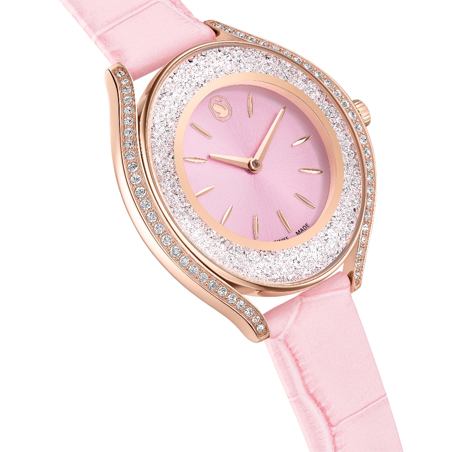 Watch, Swiss Made, Leather strap, Pink, Rose gold-tone finish Crystalline Swarovski 6