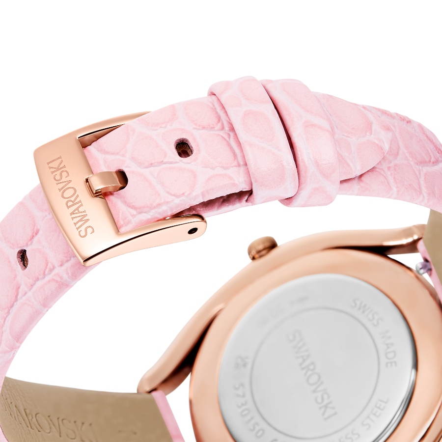 Watch, Swiss Made, Leather strap, Pink, Rose gold-tone finish Crystalline Swarovski 7
