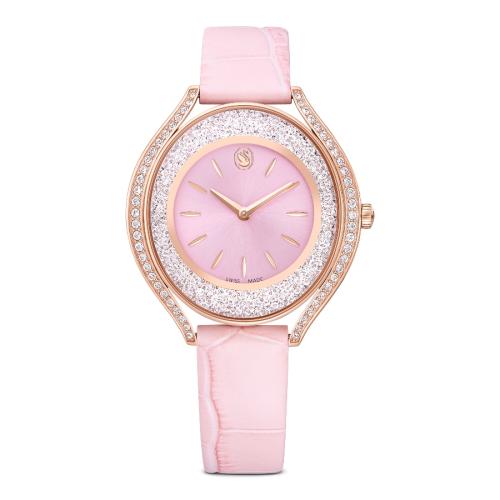 Watch, Swiss Made, Leather strap, Pink, Rose gold-tone finish Crystalline Swarovski