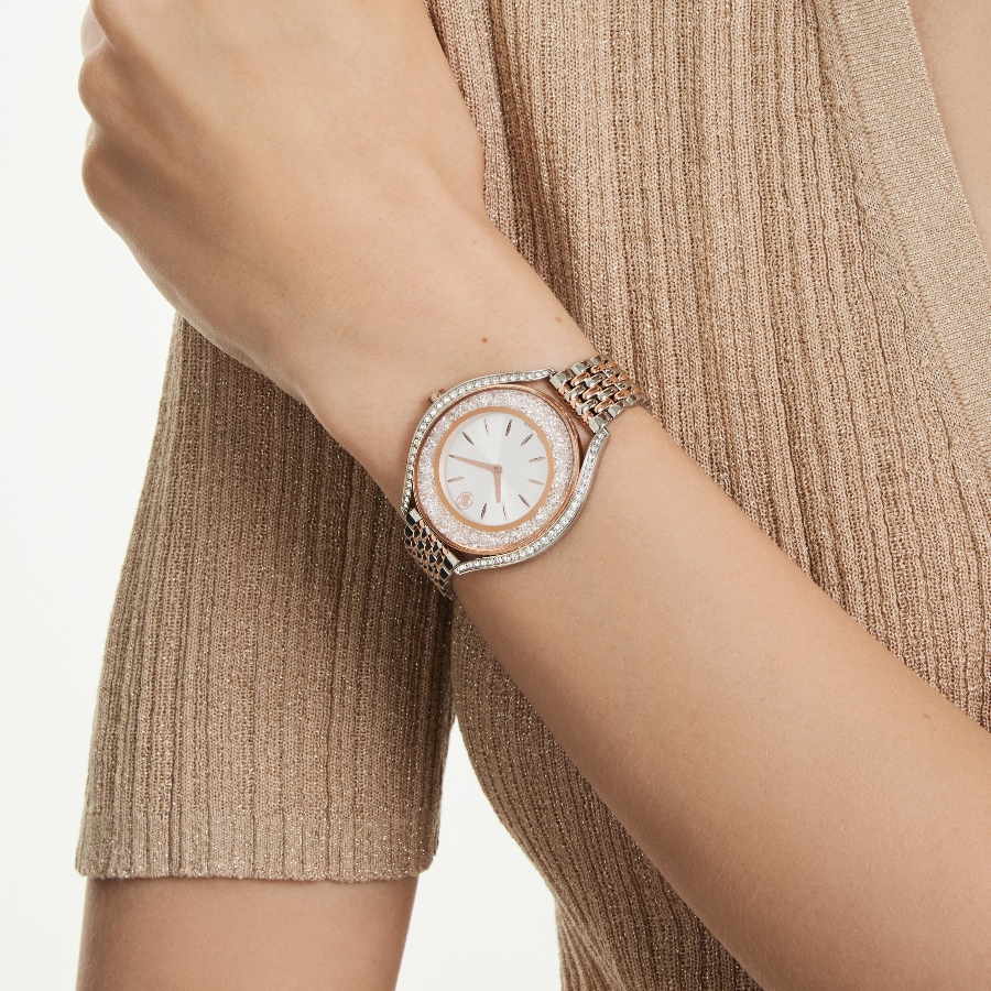 Watch, Swiss Made, Metal bracelet, Rose gold tone, Mixed metal finish Crystalline Swarovski 8