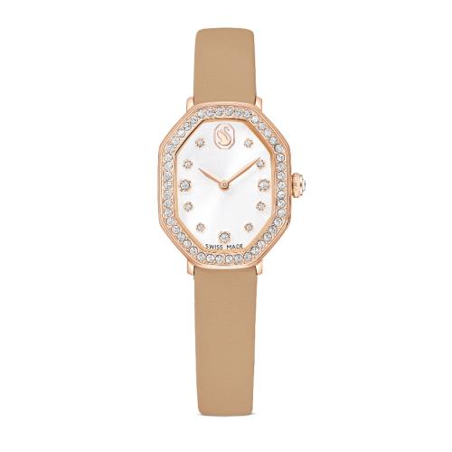 Watch, Swiss Made, Leather strap, Brown, Rose gold-tone finish Dextera Swarovski